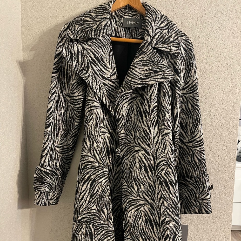 Theia zebra long trench coat